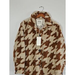 NWT Dylan Los Angeles Womens Fuzzy Button Up Jacket Brown/Cream Small